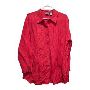 Chicos Red Linen Blend Button Shirt Size 3 XL Long Sleeve